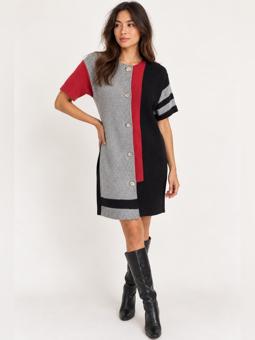Vintage 80s Steve Fabrikant Colorblock Wool Knit Dress M